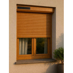 fenetre bois avec Volet solaire chene doré