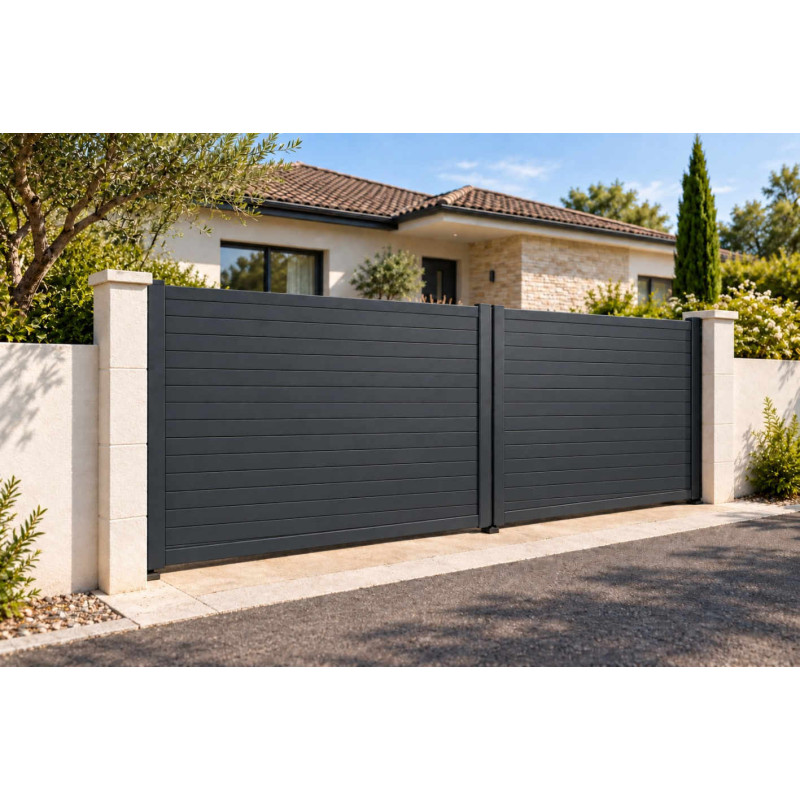 Portail aluminium sur mesure gris 7016