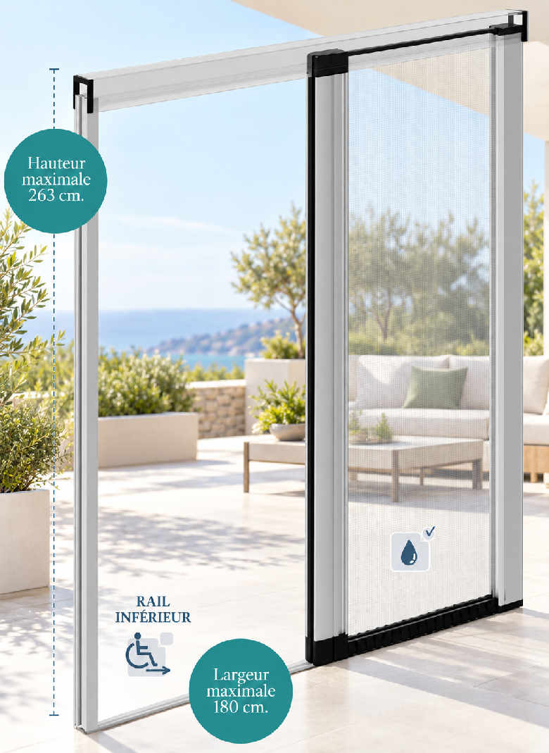 Moustiquaire enroulable à chaîne simple vantail, largeur jusqu'à 1,90 m