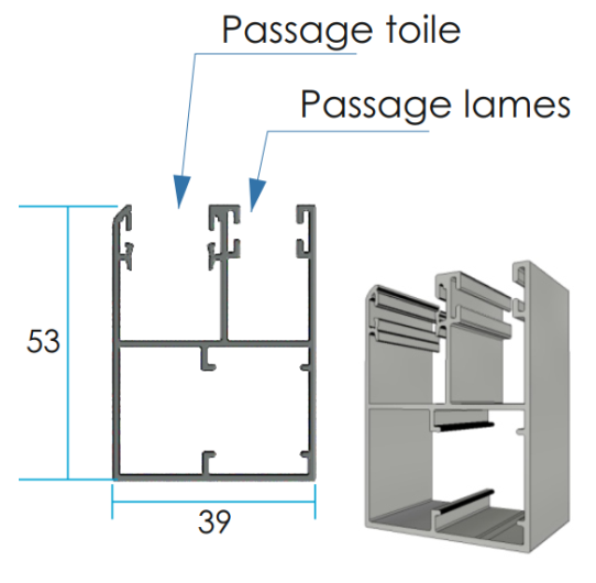 Coulisse 39x53 pour volet roulant avec moustiquaire intégrée